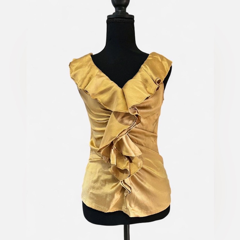 Cach’e Silk Ruffle Y2K Blouse Top, Size Small